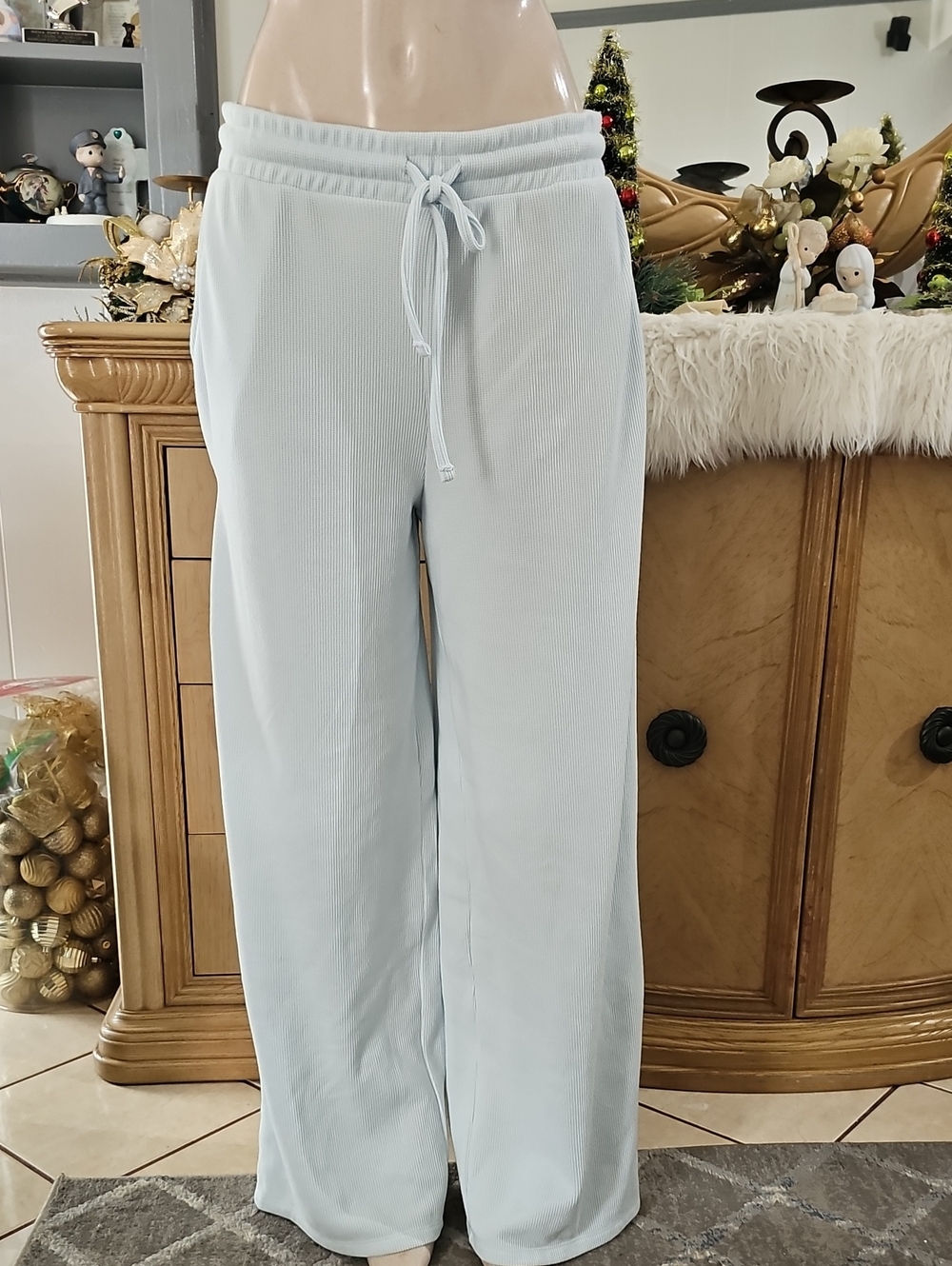 Madden Girl Light Blue Wide-Leg Drawstring Lounge Pants Size XL
